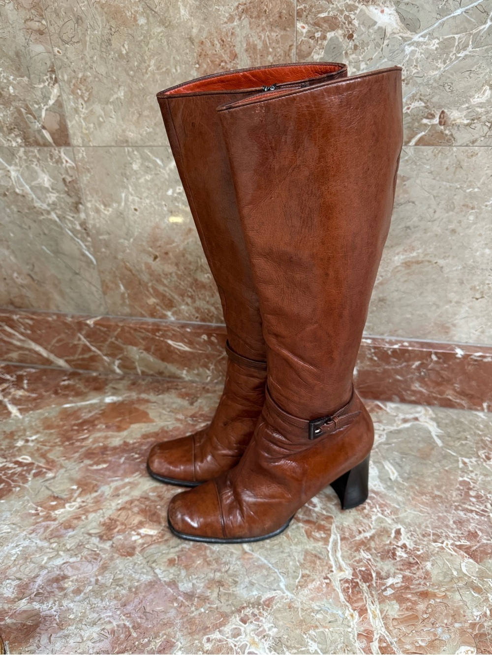 Prada Brown Leather Knee-High Heeled Boots - Picture 2 of 6